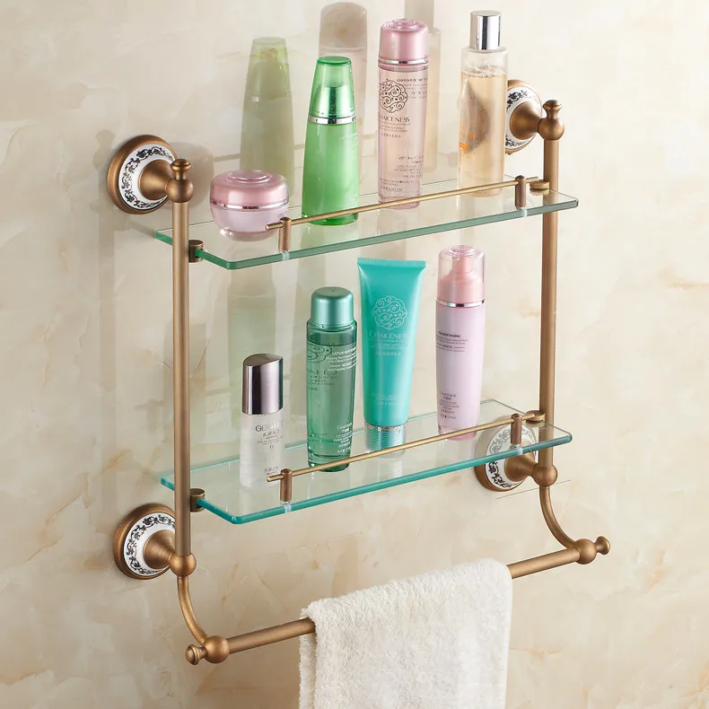 Европейская роскошная Бронзовая Античная керамическая стеклянная полка для
