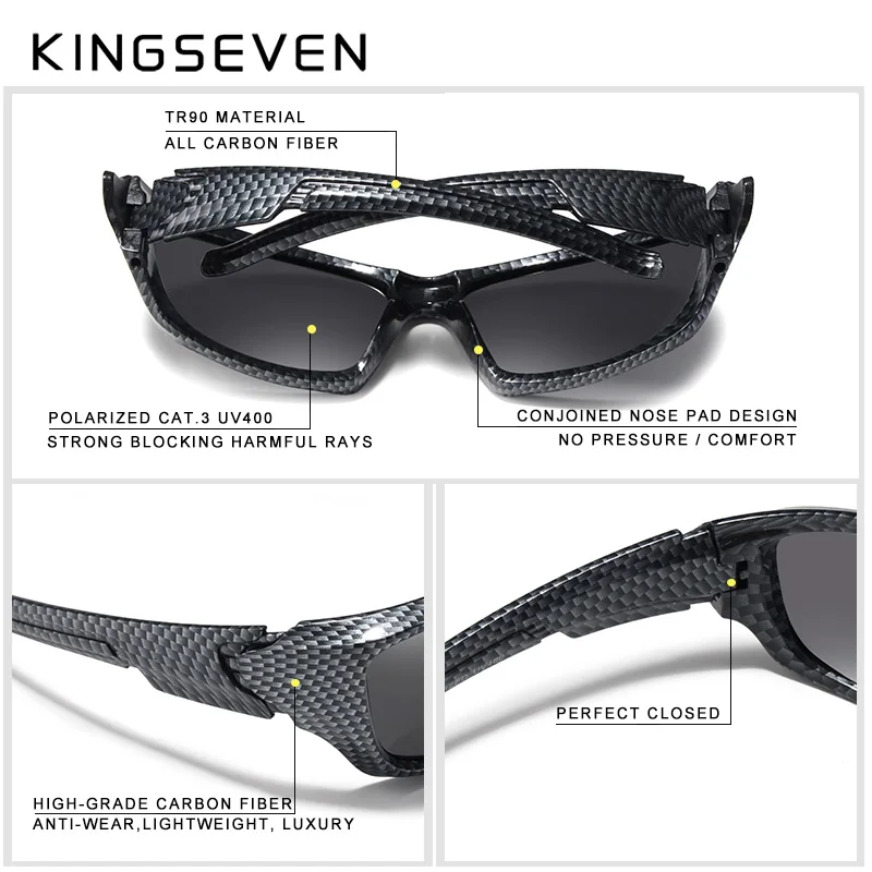 KINGSEVEN Brand Polarized Sunglasses Men Goggles Carbon Fiber Frame TR90 Material Fishing Driving Eyewear Sun Glasses Oculos