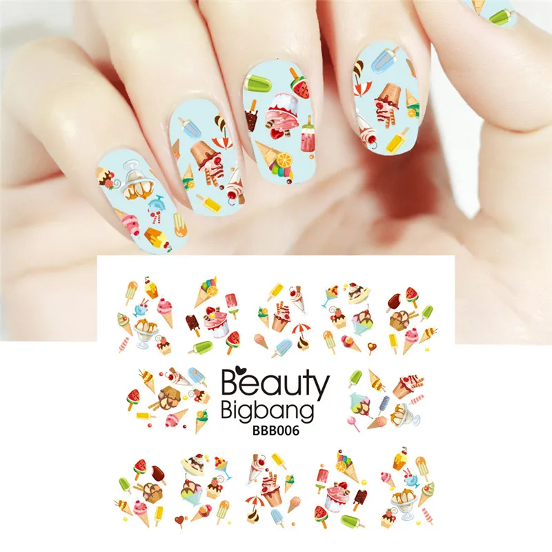 BeautyBigBang, 2 шт, 3D наклейки для ногтей, переводные наклейки с водой, мороженое, торт, дизайн, сделай сам, Переводные картинки, слайдеры, наклейки для ногтей, украшения