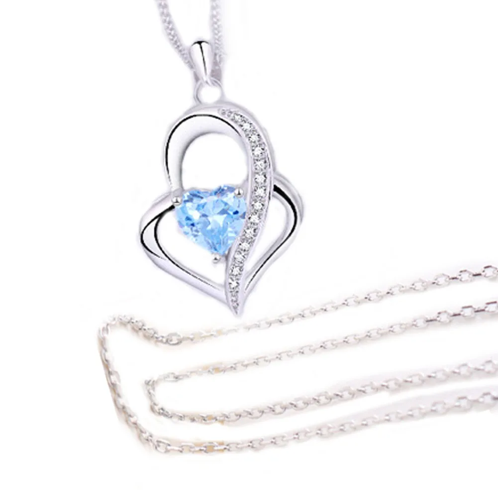 Heart Pendant Necklace For Women Silver Plated Lady Elements Jewelry Crystal Love 1Set Ocean Blue B | Украшения и аксессуары