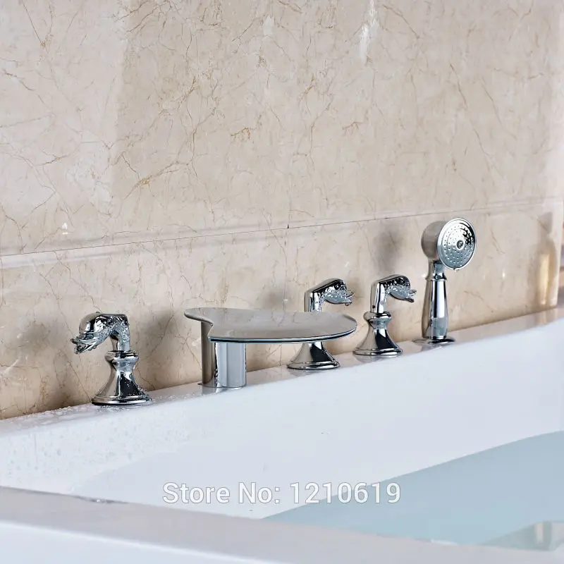 Newly Modern Style Bathtub Faucet w/ Handheld Shower Deck Mount Chrome Tub Mixer Tap Three Handles | Обустройство дома