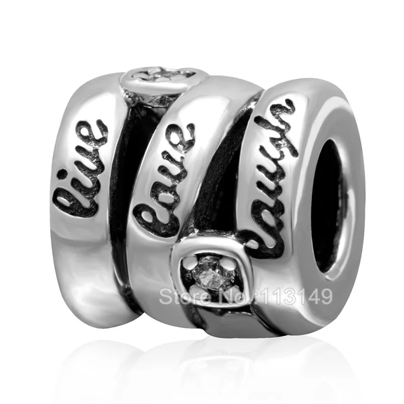 

Live Love Laugh CZ Zircon Micro Pave Authentic 925 Sterling Silver Big Hole European Charm Beads For DIY Charm Jewelry SZPB239