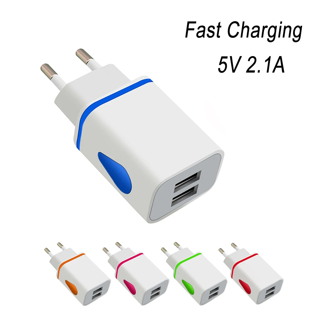 Двойное зарядное устройство 5 в 2,1 а с 2 портами USB, светящаяся штепсельная вилка европейского стандарта, быстрая зарядка для iPhone, samsung, Xiaomi, huawei, настенная Зарядка для телефона, адаптер питания