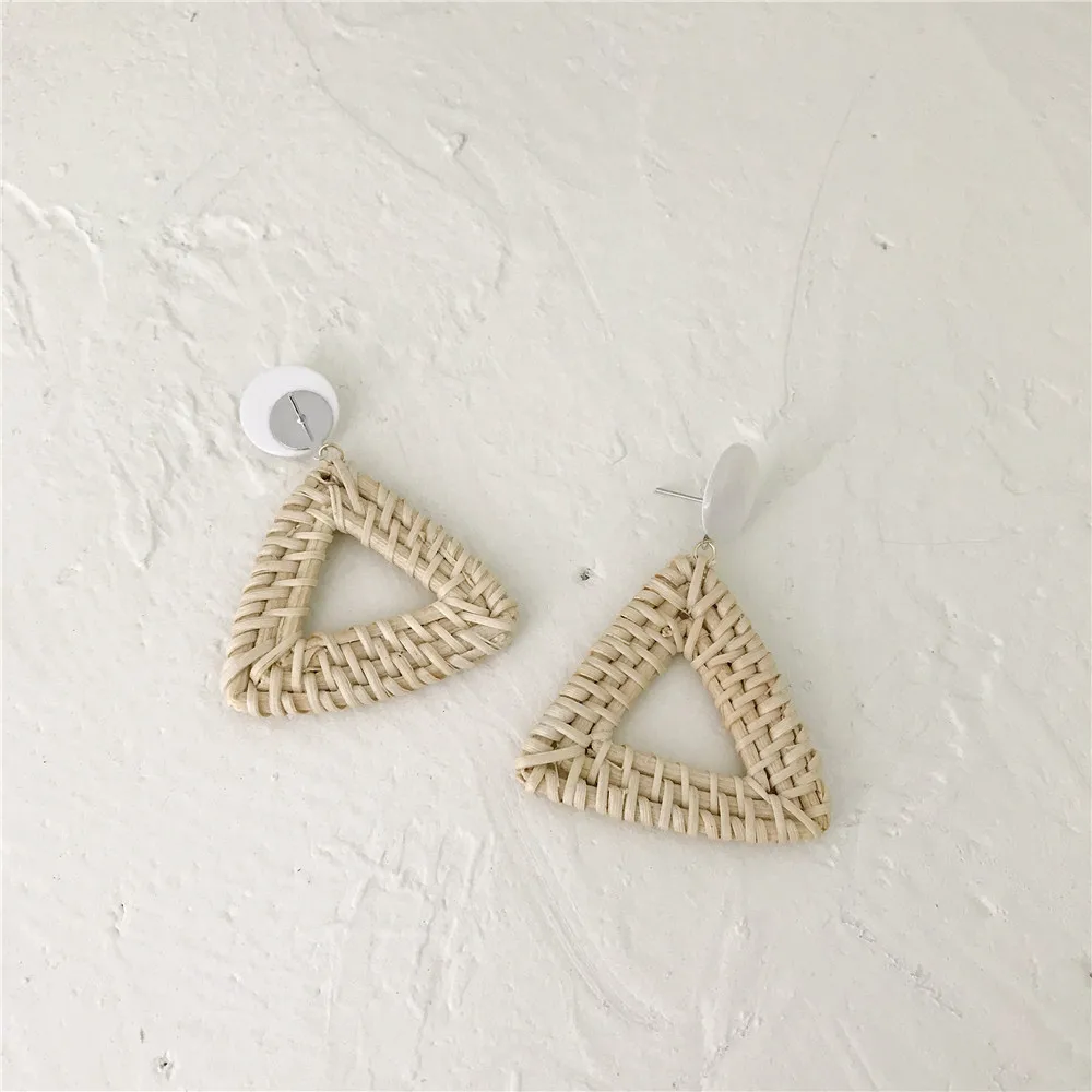 Korean Earrings Straw Rattan Geometric Triangle Exaggerated 2019 Opal Boho Summer Ear Rings Fashion for Women | Украшения и