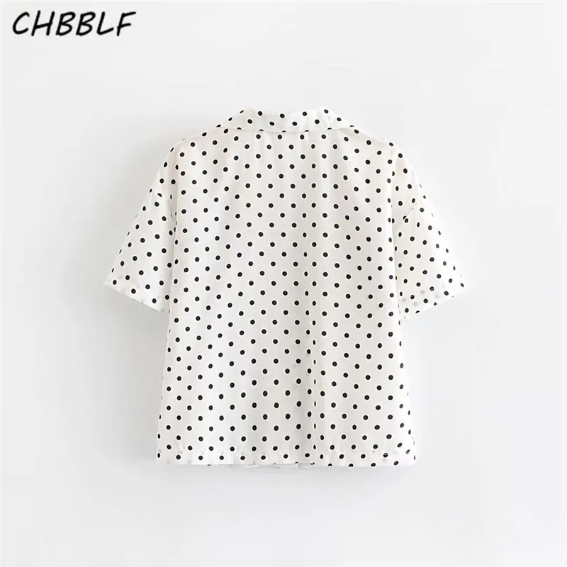 CHBBLF women dot pattern white blouse short sleeve shirts notched colllar female casual tops blusas WDD87103 |