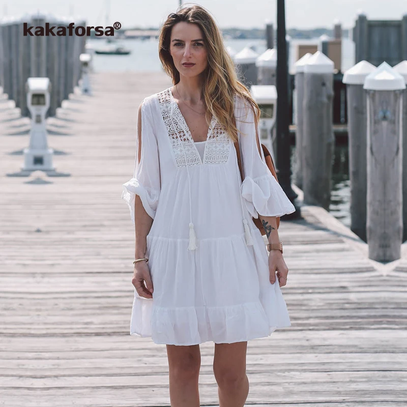 

Kakaforsa Sexy Lace Beach Cover Up Summer Ruffle Beach Dress Cotton Bathing Suit Bikini Cover Ups Swimsuit Swimwear Covers
