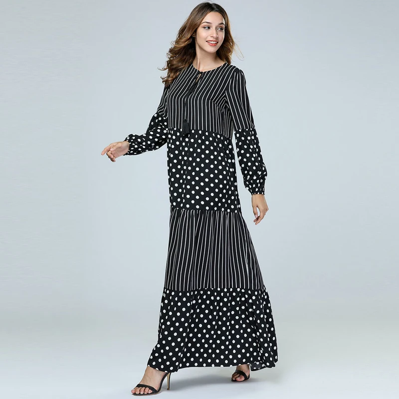 Женское длинное платье хиджаб в горошек арабский абайя Дубай мусульманское