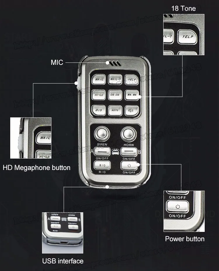 Полицейская сирена 400 Вт Автомобильная звуковой сигнал AS990 беспроводная
