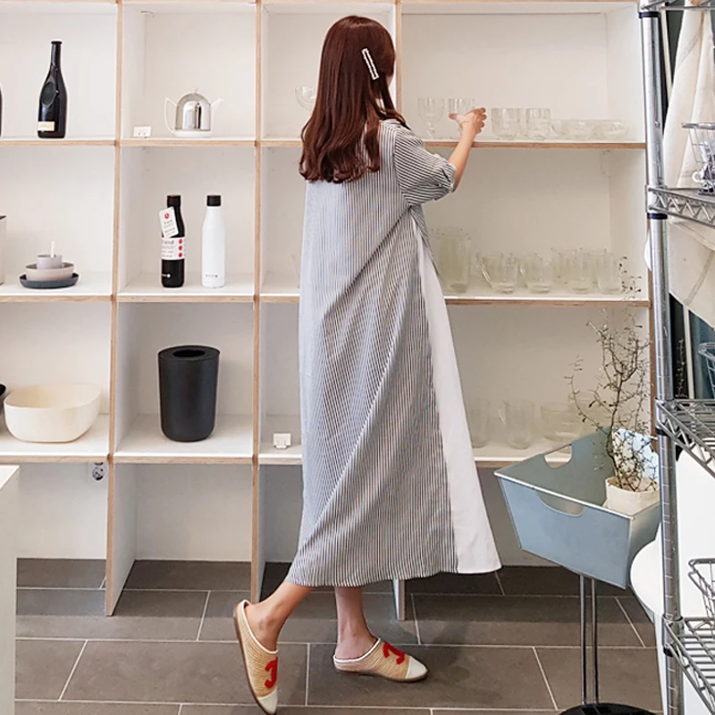LANMREM 2020 Summer New Fashion Casual Women Loose Plus Short-sleeved Striped Color Matching Temperament Dress TC135 | Женская одежда
