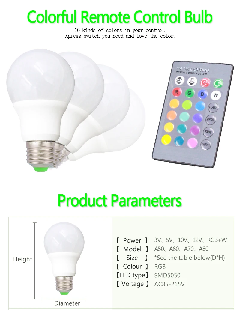 3W 5W 10W RGB E27 LED Bulb Light Stage Lamp 1 Colors with Remote Control Led Lights for Home AC 220V +IR Controller | Освещение