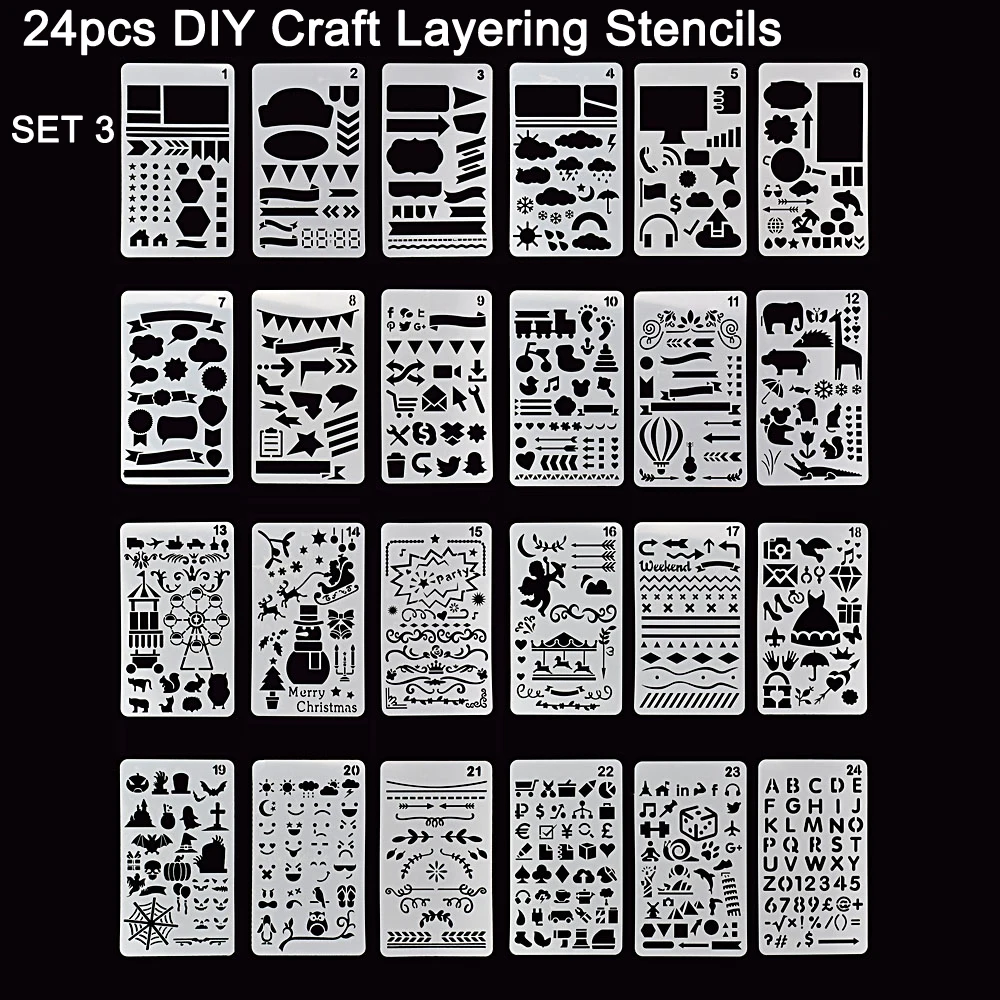 Toolour 24 шт./лот DIY ремесло Многослойные трафареты для стен Живопись штамп для скрапбукинга фотоальбом Декор тиснение бумажные карты