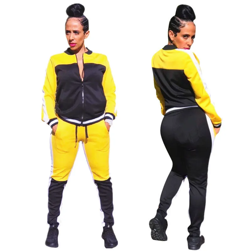 Voobuyla 2019 Spring Women Two-piece Zipper Running Set Jogging SuitsTracksuit Sport Suits Patchwork Sweat Pants | Спорт и