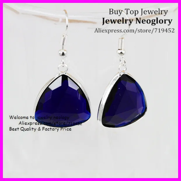 

10PCS Triangle Crystal Earrings Blue Crystal Glass Quartz Dangle Earrings, Silver Bezel Earrings for Birthdays gift