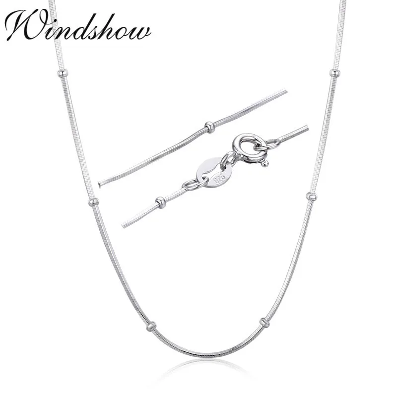 Тонкий стерлингового серебра 925 Змея Бусины цепи Колье Для женщин Обувь для