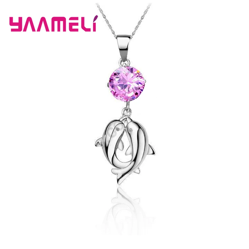 

Kiss Dolphin Design 925 Sterling SilverPendant Chocker Necklaces With Top Quality Cubic Zircon For Women As Love Gift