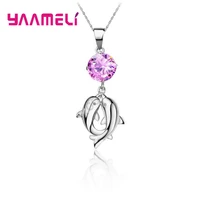 kiss dolphin design 925 sterling silver pendant chocker necklaces with top quality cubic zircon for women as love gift