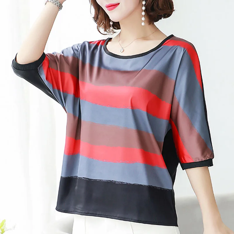 

2019 plus size ladies tops striped shirts top for women shirts Half sleeve top