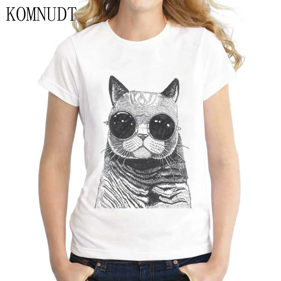 Komnudt женский летний мультфильм Черный кот Обувь для девочек футболка прекрасный