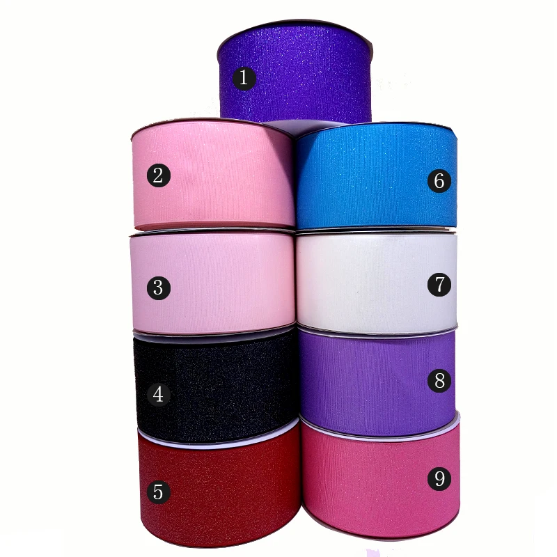 Free shipping 3" 75 mm solid glitter printed grosgrain ribbon SP-55-G-075