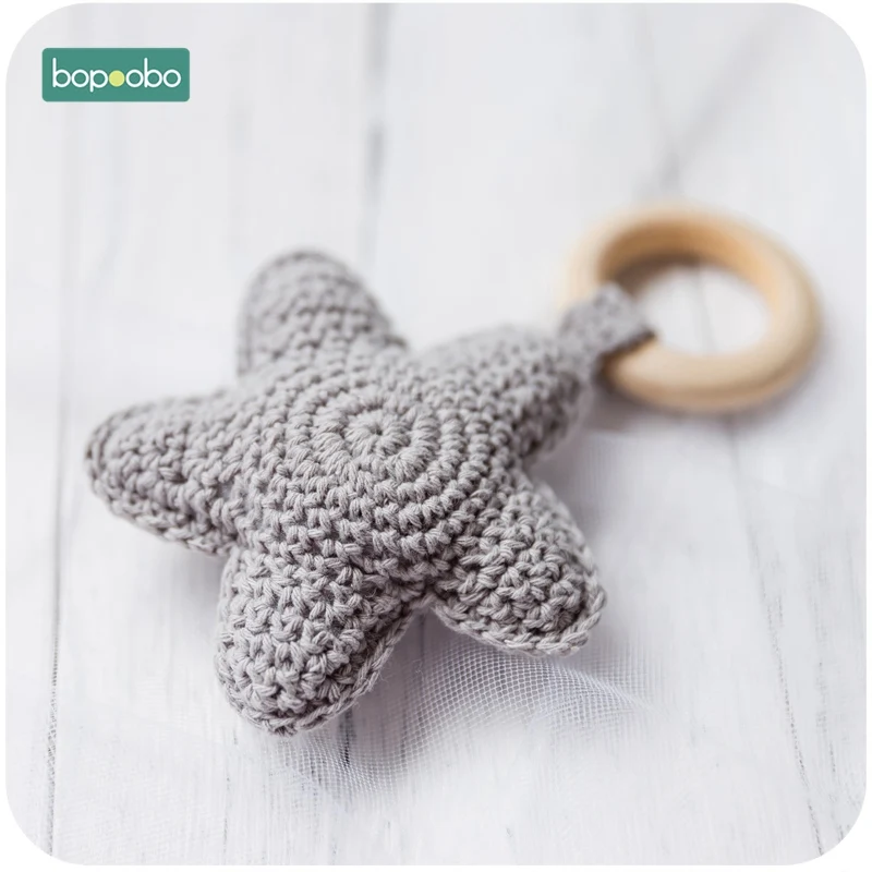 Grey Bopobo, 5 шт., детские деревянные кольца, яркие цвета, звездочки, прорезыватели для зубов 0-12 месяцев, детские игрушки, можно жевать бусины, Колокольчик для ребенка, коляска, подарки - Цвет: Grey
