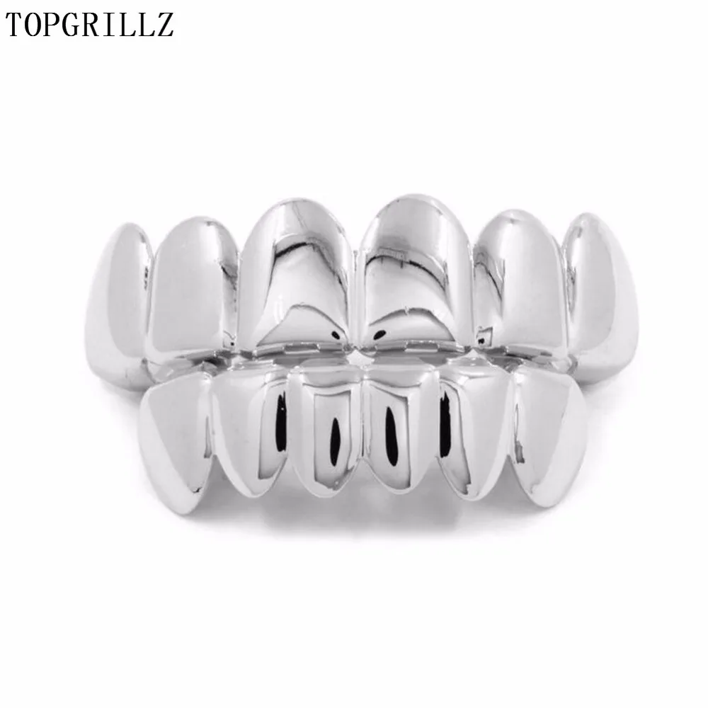 Фото TOPGRILLZ Глянцевые золотые посеребренные зубы в стиле хип-хоп Grillz 6 верхних и 6 нижних грилей с силиконовыми блестящими наборами зубов вампира №3