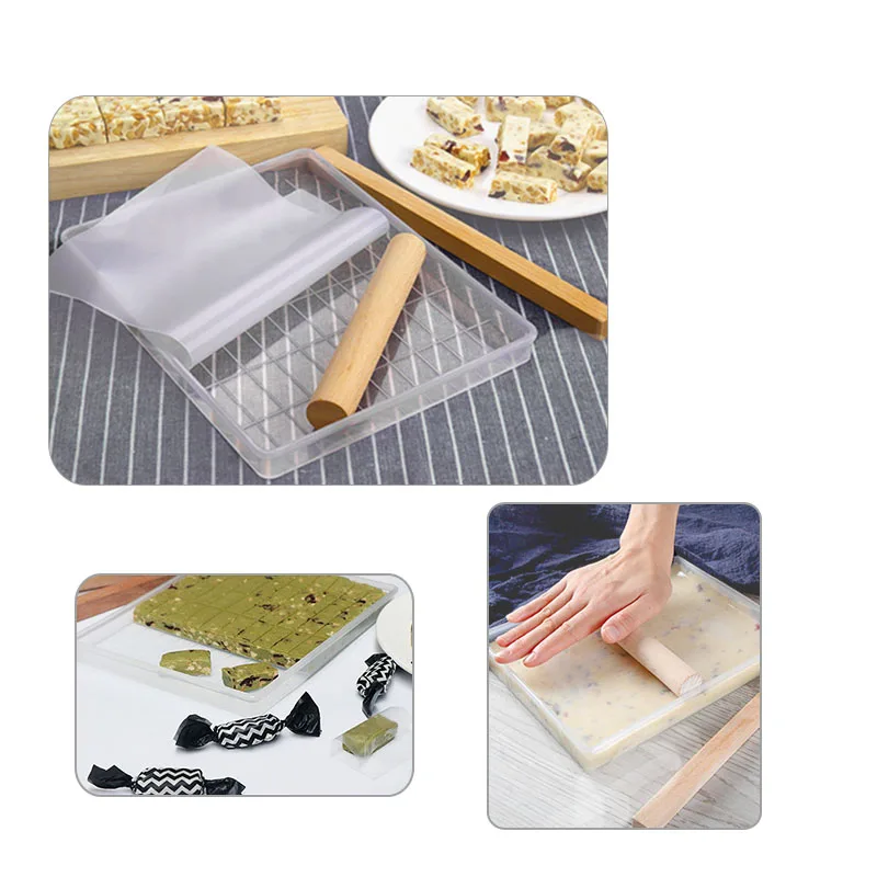 

4 pcs/set Creative kitchen DIY Nougat turron mold Silicone pad/Plastic tray/auxiliary bar/rolling bar Handmade Nougat tray tools