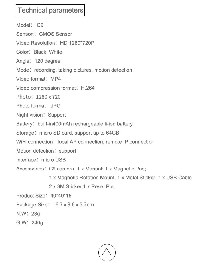 1080P 720P Wifi ip-камера HD уличная C9 мини-камера инфракрасного ночного видения, камера видеонаблюдения, детский монитор