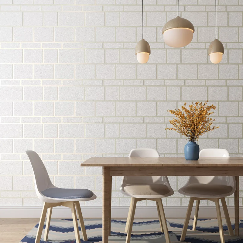 

Modern Lattice Non-woven Suede Wallpaper Creamy White Brick Wall Restaurant Living Room TV Background Wall Papers Home Decor 3D