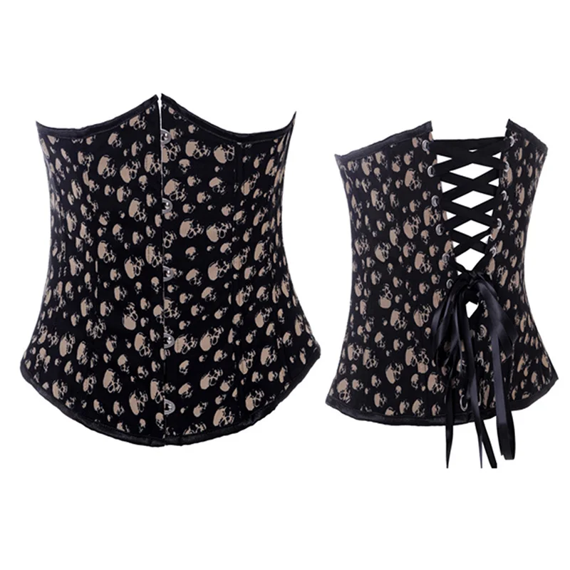 Черный пикантный корсет с принтом черепа для бурлеска нижнее белье корсеты и