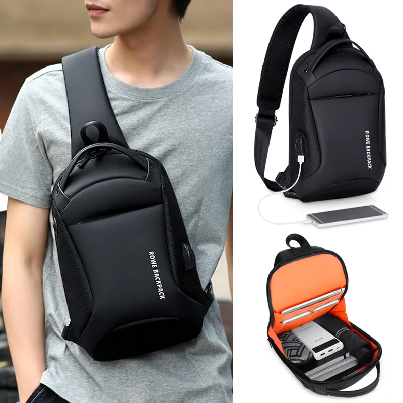 FRN Men Single Shoulder Messenger Bag Oxford USB Charging Waterproof High Capacity Chest Sling Travel Crossbody 2019 New | Багаж и сумки