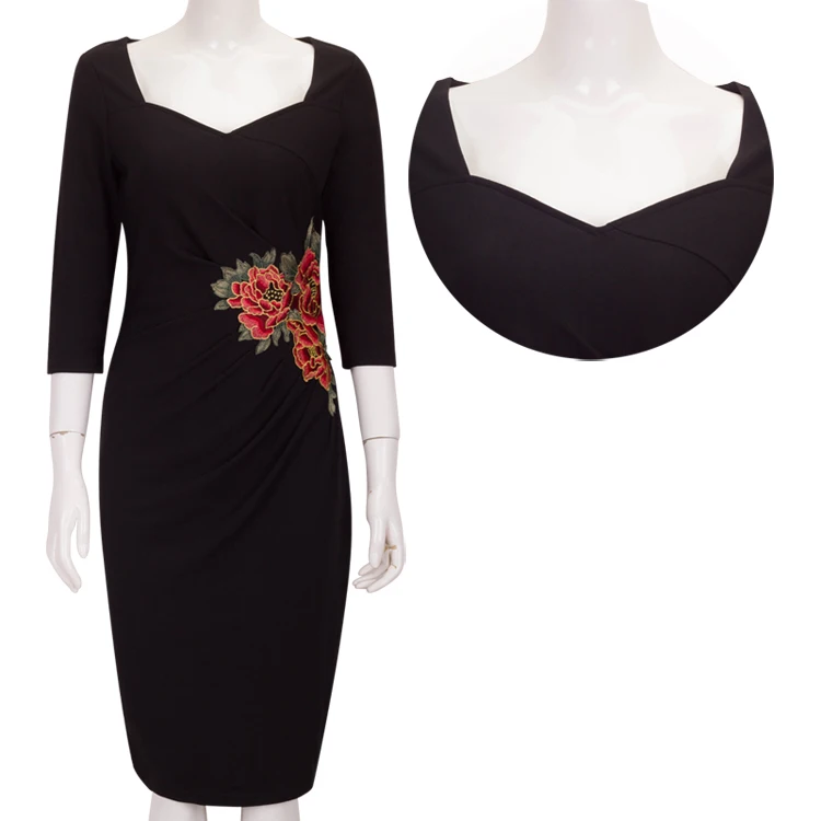 Весна Осень Элегантный Современный Вышивка Повседневная Дизайн Three Четверти