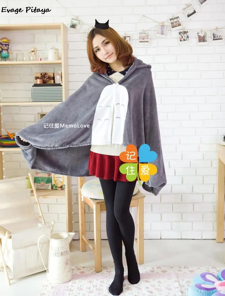 Free Shipping Totoro Lovely Plush Soft Cloak Cape Cat Cartoon Coral Fleece Air Blankets Birthday Valentine Gifts |