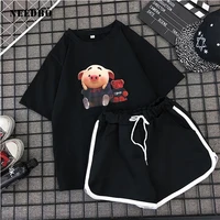 needbo two piece set top and shorts tshirt women print cartoon pig sports running casual tracksuit women sets clothes for summer