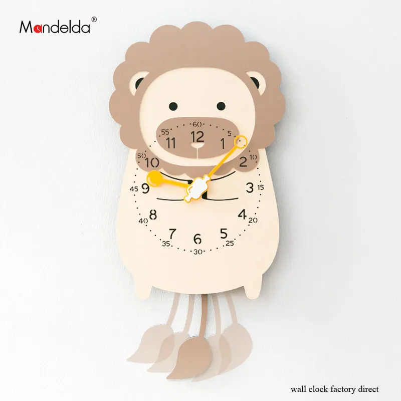 

Factory Direct Home Decoration Animal Pendulum Wall Clock Lovely Lion Cartoon Digital Clock Creative Watch for Kids