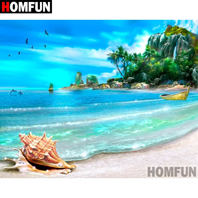 Алмазная 5d-картина HOMFUN сделай сам полноразмерная/круглая 3d-вышивка вид на море