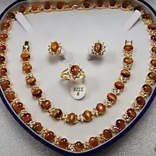Комплект из колье браслета сережек и кольца тигровый глаз|earings
