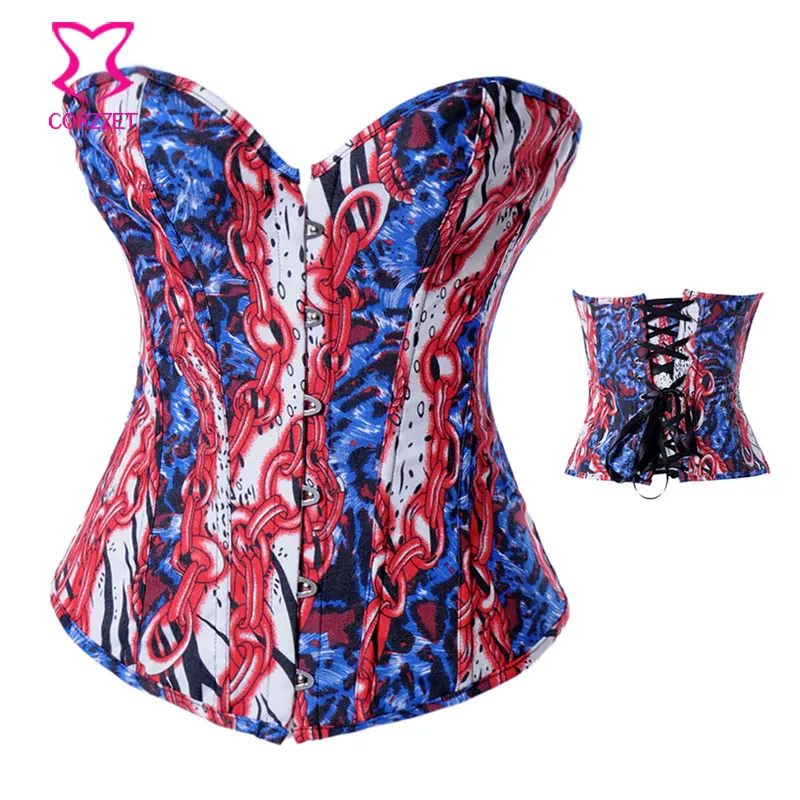 Красный/синий джинсовый корсет без бретелек готическое облегающее бюстье со
