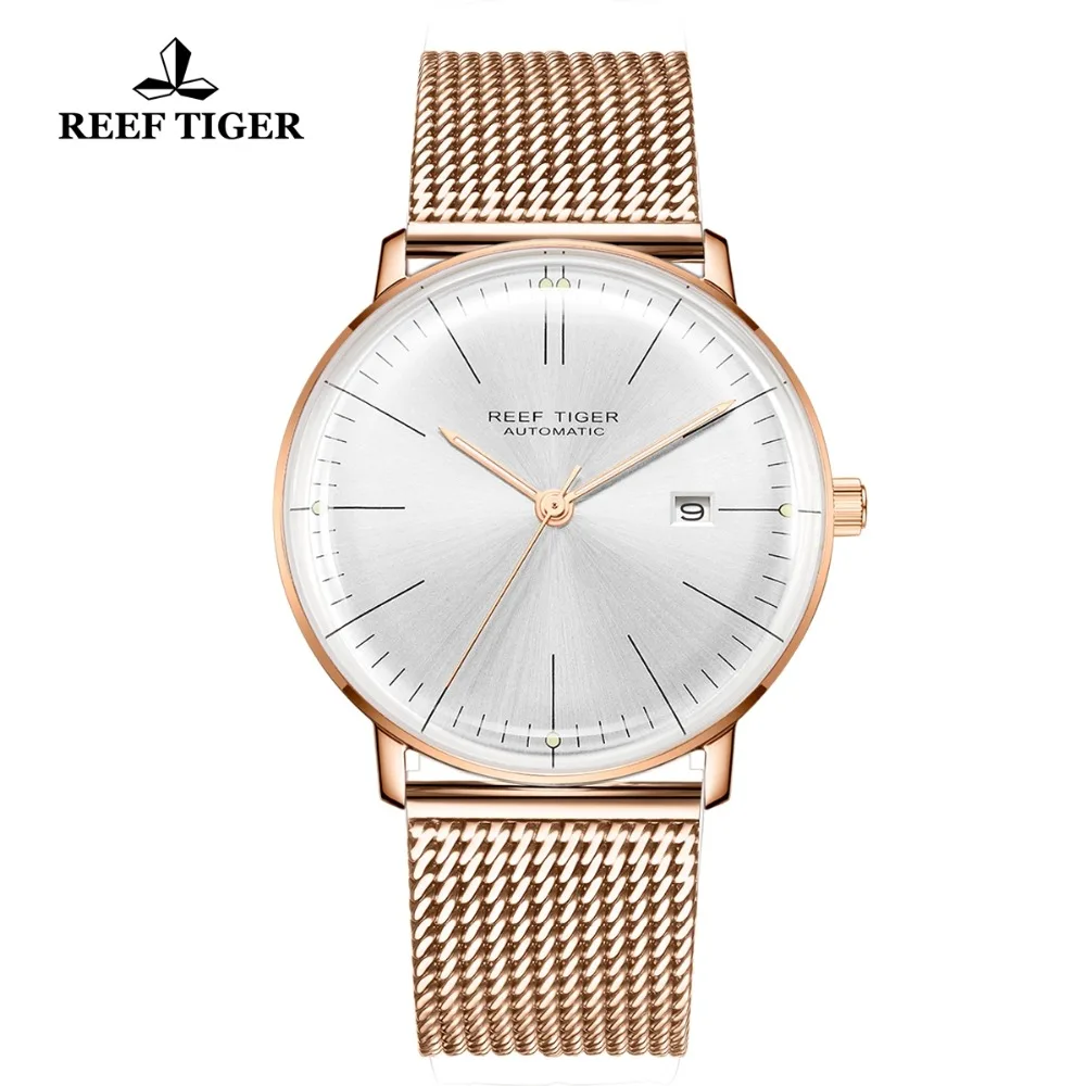

Reef Tiger/RT Top Brand Luxury Watch Mens Rose Gold Ultra Thin Automatic Mechanical Watches Calendar Waterproof RGA8215