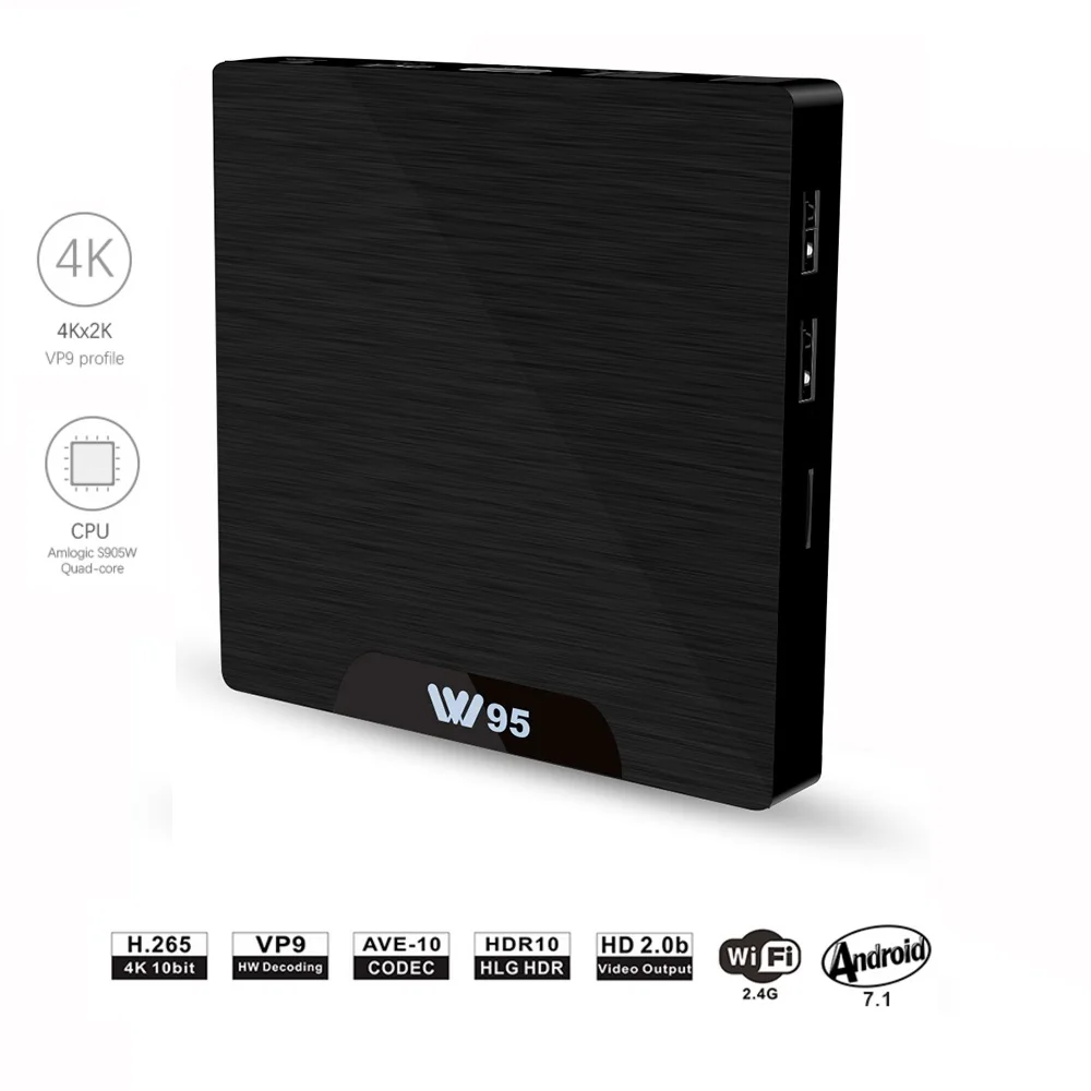 W95 Android 7.1 TV Box Amlogic S905W Quad Core CPU 2.4GHz WiFi 16GB/8GB eMMC Media Player Set-top Box(Add Airmouse) | Электроника