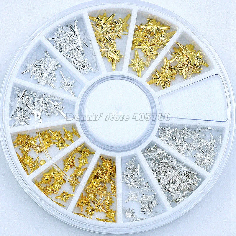 Стразы в форме звездочки золотого и серебряного цвета 2 размера|nail art rhinestones