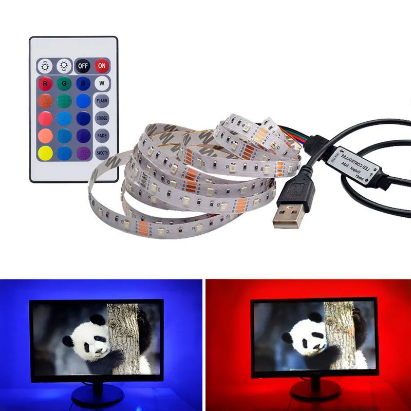 Лента DC5V 2835 RGB USB Светодиодная лента Праздничная декоративная лампа гирлянда 1 м 2 3