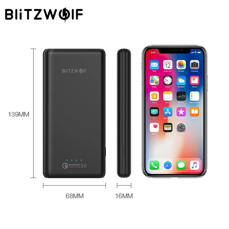 BlitzWolf 10000 мАч QC3.0 power Bank Dual USB зарядное устройство 18 Вт полимерное быстрое Внешний