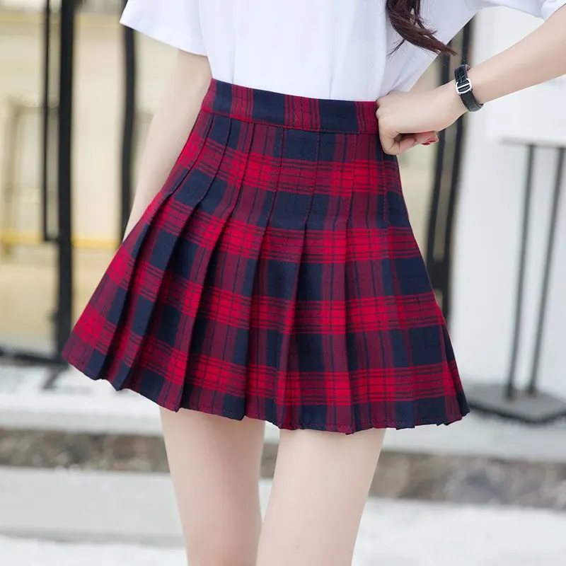 

Summer High Waist Plaid Skirt Women Harajuku Fashion A-Line Pleated Skirt Student Safety Lining Above Knee Girls Mini Skirts