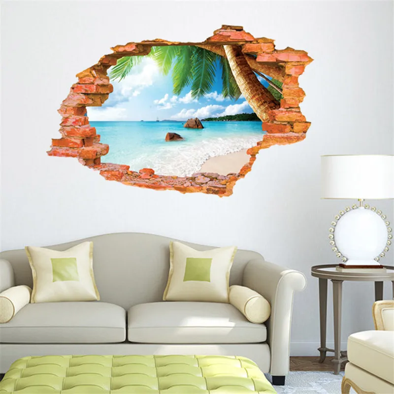 60x90 см Beach Resort море дерево 3d оконный проем вид съемный стикер искусства гостиная