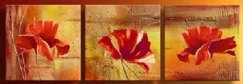 

3Pieces Hand Painted Oil Painting Hot Poppy-Modern Oil Painting On Canvas Art Wall Decor-Floral Oil Painting Wall Art