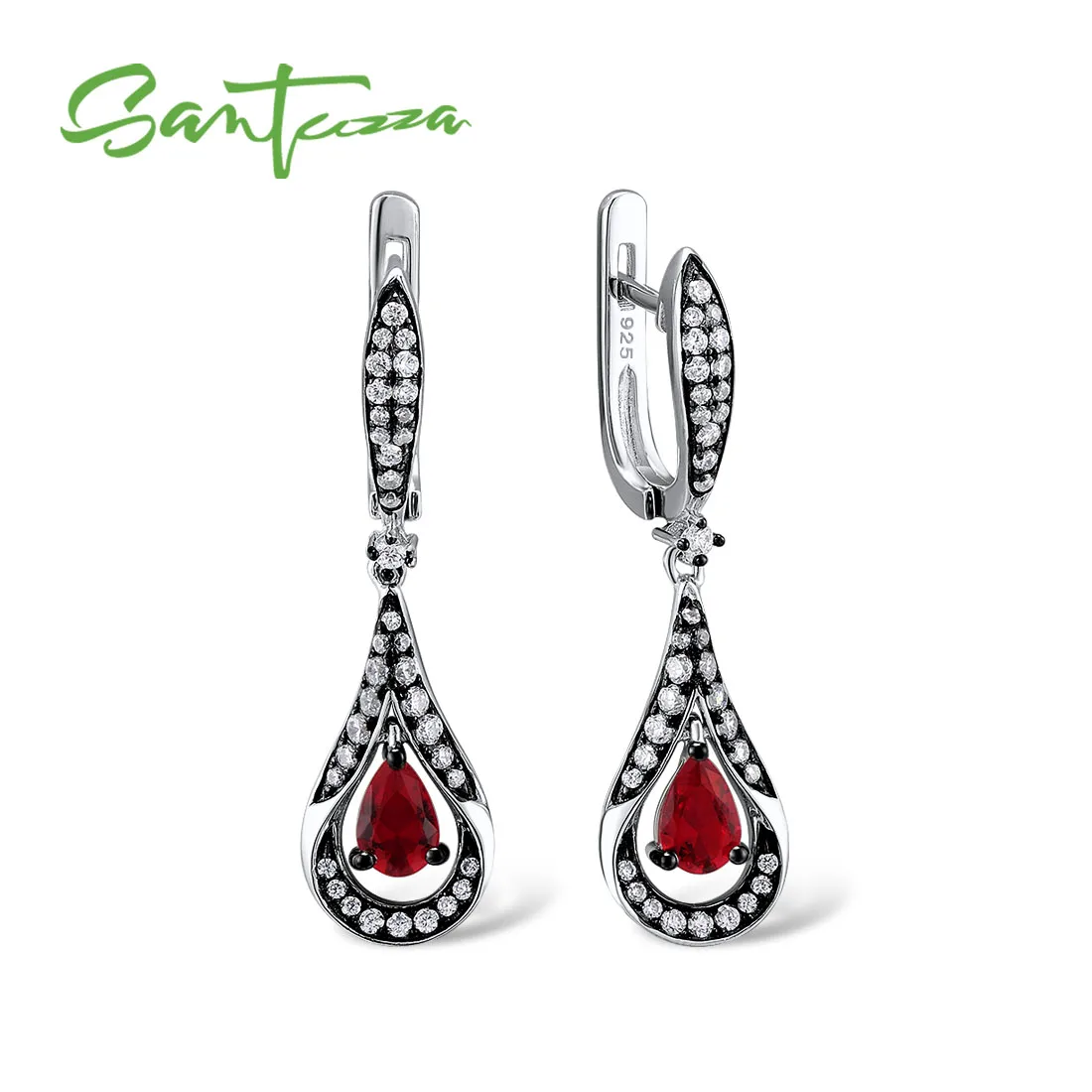 SANTUZZA, серебряные серьги для женщин, 925 пробы, серебряные висячие серьги, длинные серебряные 925 с красным кубическим цирконием, ювелирные изделия
