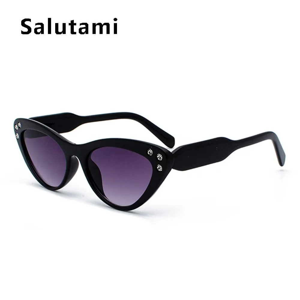 black gray Женские солнцезащитные очки кошачий глаз с кристаллами, новинка, роскошные брендовые солнцезащитные очки для девушек, маленькая оправа, винтажные черные леопардовые оттенки, стразы - Цвет линз: black gray