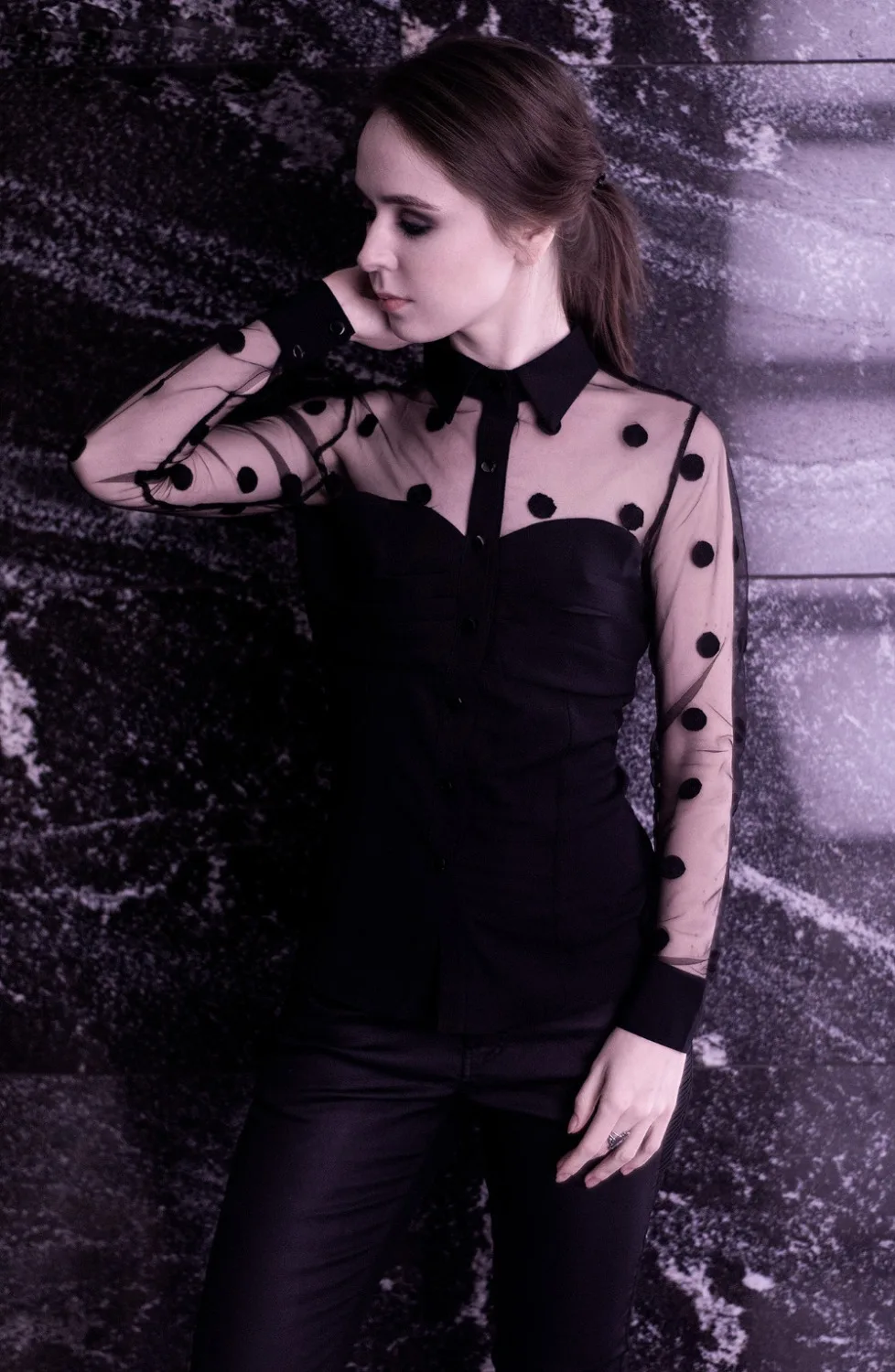 Женская сетчатая блузка в горошек Add XXL винтажная стиле пэчворк с длинными