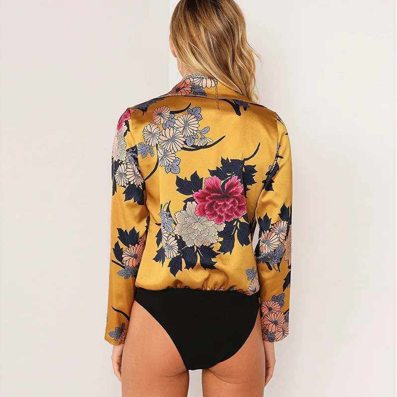 Sexy Slip Satin Chiffon Bodysuit Women Romper Overalls for Body Suit Femme 2018 Spring Summer Floral Print Jumpsuit | Женская одежда