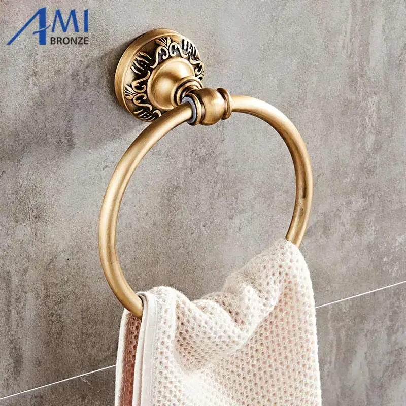 towel ring only Античный матовый резной аксессуар для ванной комнаты Полка для полотенец Держатель для полотенец держатель для бумаги ткань крючок приспособление для дома BHA01 - Цвет: towel ring only